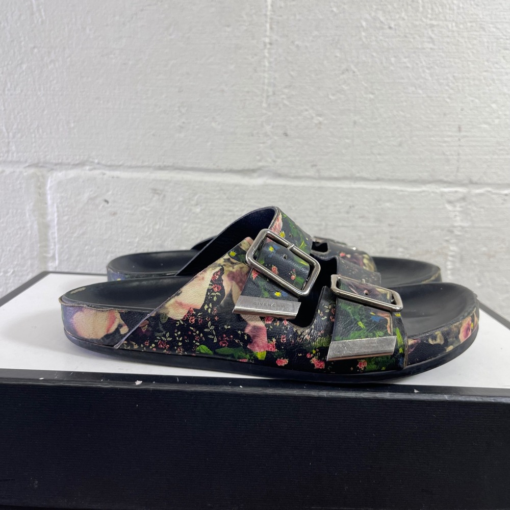 Givenchy Black Floral Buckle Slide Sandals